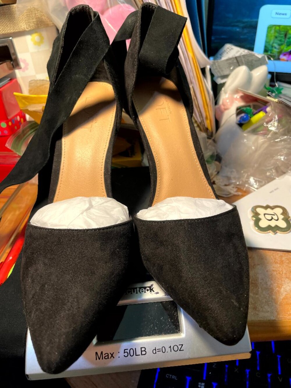 ANN TAYLOR LOFT BLACK SUEDE HEELS APPROX 4" LIKE NEW